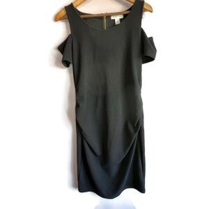 MOTHERHOOD MATERNITY Textured Bodycon Ruched Cold Shoulder Black Dress Large
